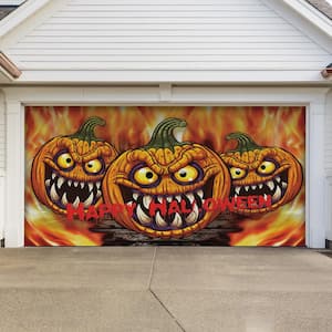 7 ft. x 16 ft. 3-Scary Pumpkins Halloween Outdoor Garage Door Decor Mural for Double Car Garage