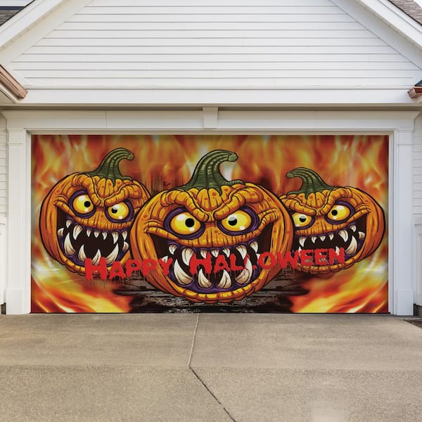 My Door Decor 7 ft. x 16 ft. 3-Scary Pumpkins Halloween Outdoor Garage Door Decor Mural for Double Car Garage