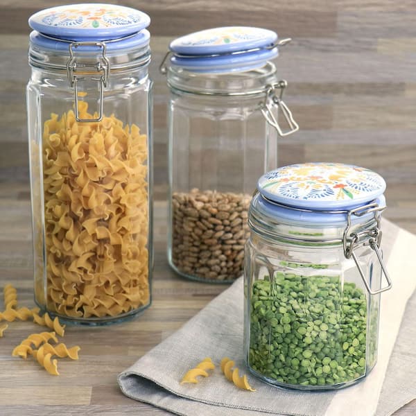 Set of 5 Glass Kitchen Canisters with Airtight Stainless-Steel Lid -  Dishwasher Safe, Storage Jars for Kitchen, Bathroom & Pantry Organization,  Ideal