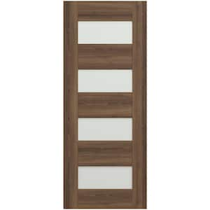 Vona 07-08 32 in. x 80 in. No Bore 4-Lite Frosted Glass Composite Pecan Nutwood WoodInterior Door Slab