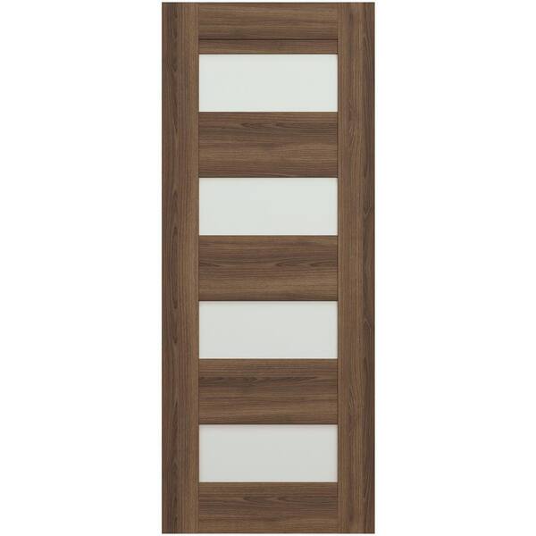Belldinni Vona 07-08 32 in. x 96 in. No Bore 4-Lite Frosted Glass Pecan Nutwood Composite Wood Interior Door Slab