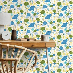 Nasturtiums Floral Blueberry Vinyl Peel and Stick Wallpaper Roll ( Covers 30.75 sq. ft. )