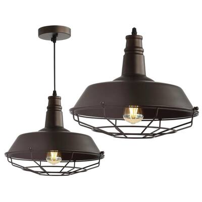Farmhouse 14.25 in. 1-Light Oil Rubbed Bronze Adjustable Industrial Metal LED Pendant