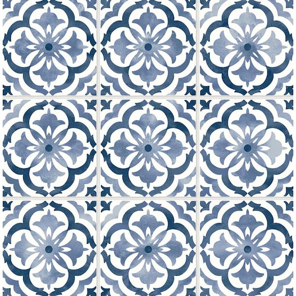 30.75 sq. ft. Navy Sorento Faux Tile Vinyl Peel and Stick Wallpaper Roll