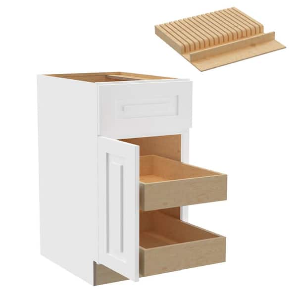 Home Decorators Collection Grayson 18 in. W x 24 in. D x 34.5 in. H Assembled Plywood Base Kitchen Cabinet in Pacific White with 2ROT Knife Block L