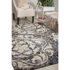 Maxell Ivory/Charcoal 4 ft. x 6 ft. Abstract Floral Area Rug