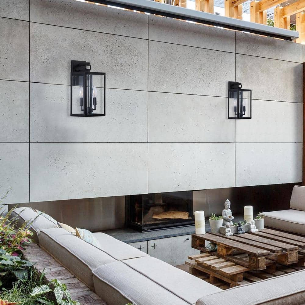 Matte Black 14" Metal Boxy Lantern Sconce
