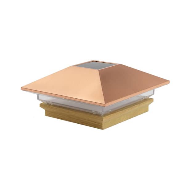 4 in. x 4 in. Copper Solar Pyramid Post Cap with Pressure Treated Wood Base (2-Pack)