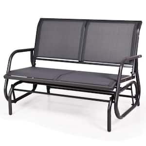 48 in. Gray Metal Outdoor Patio Swing Glider Chair Loveseat Rocker for 2-Persons