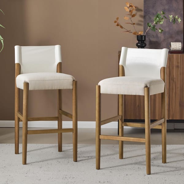 Bob 37 in. H White Polyester Upholstered Modern Solid Wood Bar Stools, Set of 2