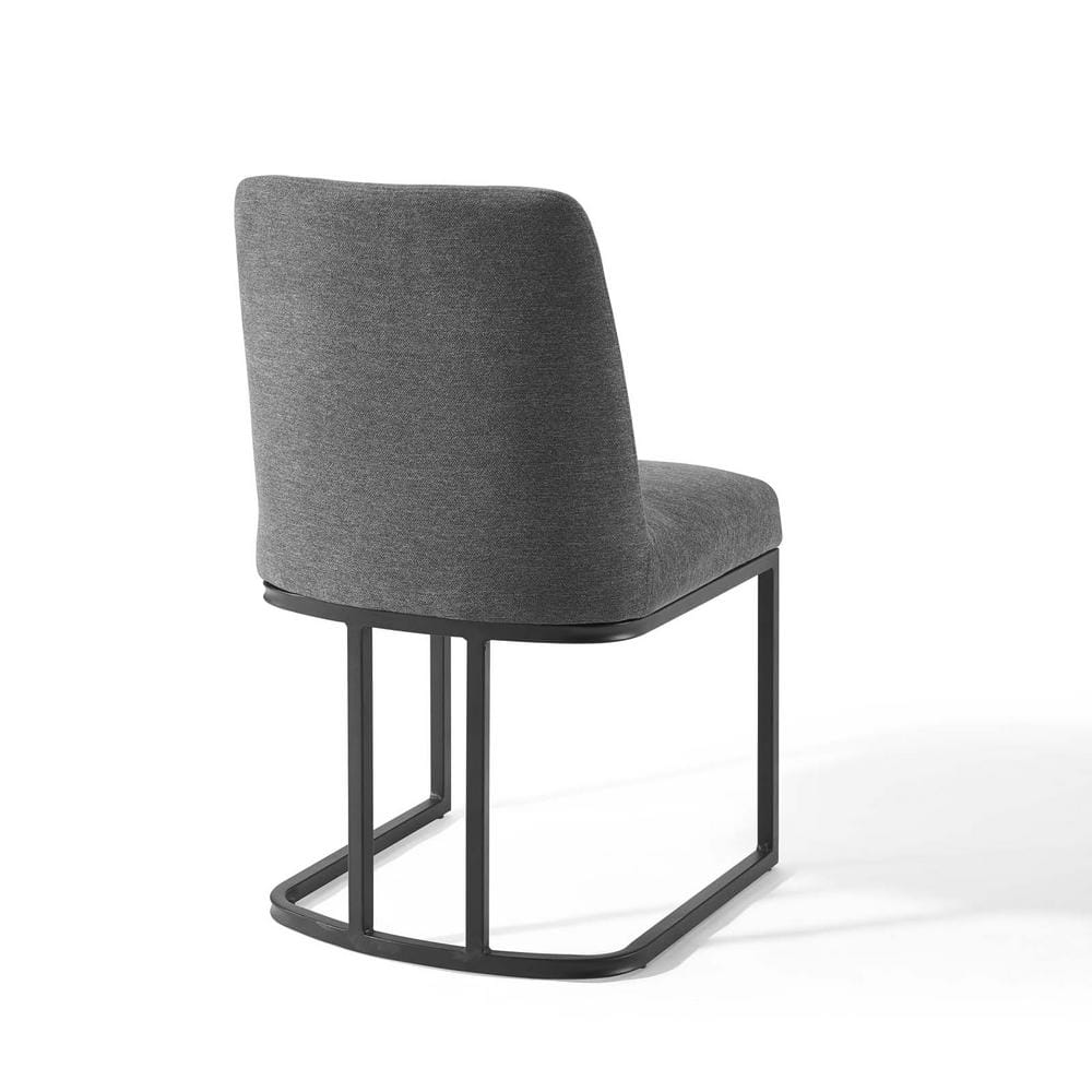 High Charcoal Gray Upholstered Dining Chair with Stainless Steel Base