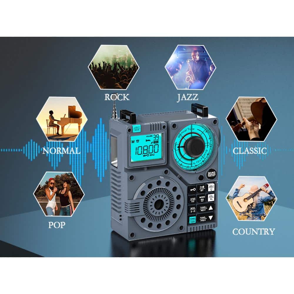 Portable Gray Multi-Band Shortwave Radio with Bluetooth and App Control