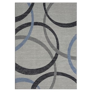 Rose Blue/Gray 8 ft. x 10 ft. Geometric Modern/Contemporary Polyester Rectangle Area Rug