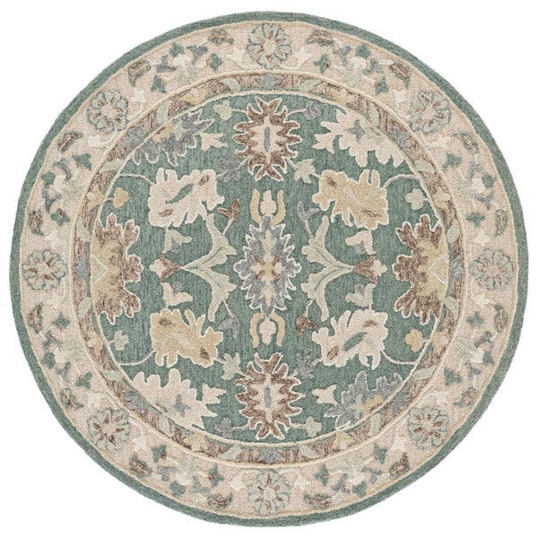 Ebony 6 ft. x 6 ft. Round Green/Beige Ornate Oriental Area Rug