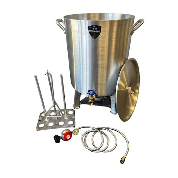 60 qt. Dual Turkey Fryer Pro with Lid, Drain Valve, 6 in. Banjo Buner, Built-In Stand, Turkey Rack and 10 PSI Regulator
