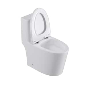 12 in. Rough-In 1-Piece 0.8/1.28 GPF Dual Flush Elongated Toilet in Glossy White Seat Included