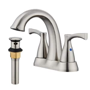4 in. Centerset Double Handle Bathroom Sink Faucet Lavatory Faucet with Stainless steel Pop-up Drain in Brushed Nickel