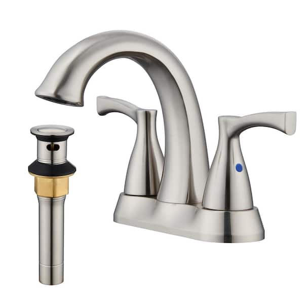 CASAINC 4 in. Centerset Double Handle Bathroom Sink Faucet Lavatory Faucet with Stainless steel Pop-up Drain in Brushed Nickel