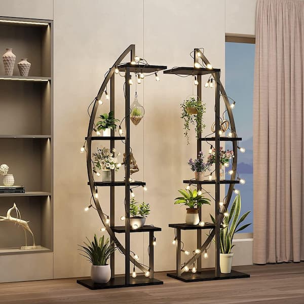 VIVOHOME 2 PCS 5-Tier Corner Shelves, Industrial Wood Plant Stand