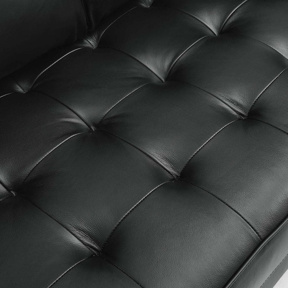 Mid-Century Modern Black Faux Leather Tufted Loveseat with Wood Legs