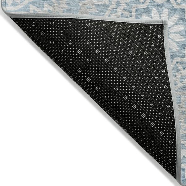Denim Blue, Ivory 3 ft. x 5 ft. Woven Floral, Medallion Polyester Rectangle Indoor/Outdoor Area Rug