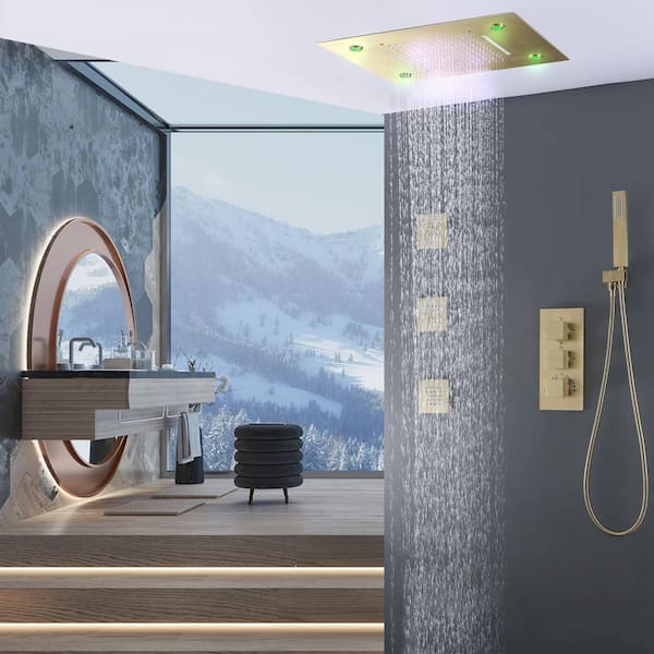 matrix decor 3-Jet Shower System with Hand-Shower and LED in Brushed Gold MD-RCST85032BG  - The Home Depot