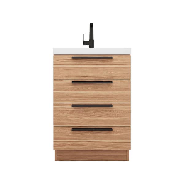 Carla 24 in. W x 20 in. D x 35 in. H Single Sink Freestanding Bath Vanity in White Oak with White Acrylic Top