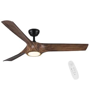 Fauxwood 56 in. Indoor Matte Black Standard Ceiling Fan with integrated LED, DC Motor and Remote Control Included