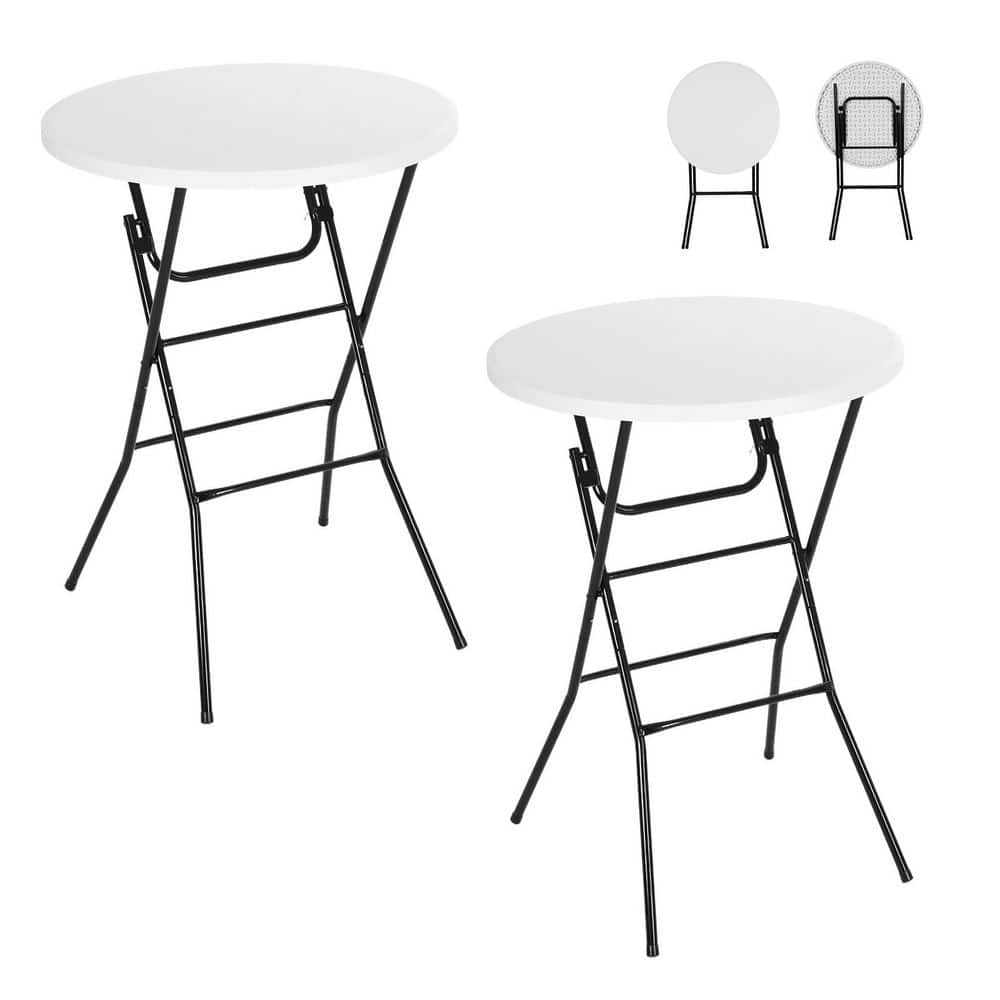 "31.5"" Folding Round Plastic Picnic Table, Portable Waterproof Cocktail Table with Detachable Steel Legs (White 2-Pack)" price history on PriceWatchPro