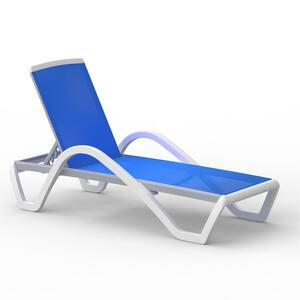 Aluminum Adjustable Stackable Outdoor Chaise Lounge in Blue Seat Outdoor Armchair