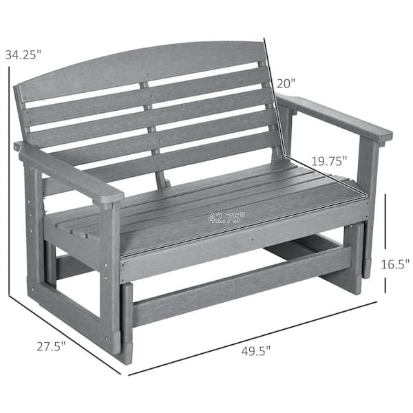 2 Person Gray 50 in. Plastic Outdoor Glider Bench Patio Swing Rocking Chair Loveseat w Slatted for Backyard Garden Porch ZT W2225P174348 The Home Depot