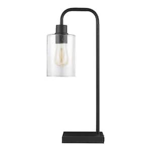 Andra 22.5 in. Black Desk Lamp with Seeded Glass Shade and USB Port