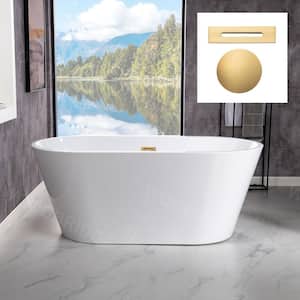 Marseille 54 in. Acrylic FlatBottom Double Ended Bathtub with Brushed Gold Overflow and Drain Included in White