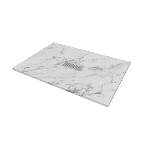 CASTICO 48 in. L x 34 in. W x 1.125 in. H Solid Composite Stone Alcove Shower Pan Base with Center Drain in Carrara Sand