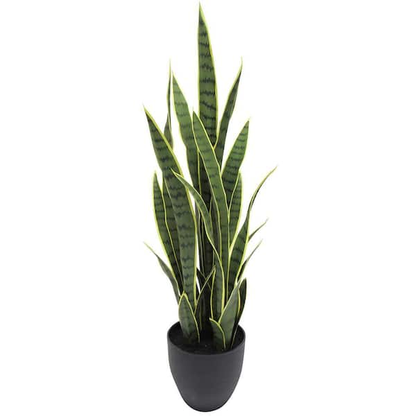 LIVING LUXURY 16 in. Sansevieria Artificial Snake Plant in Black