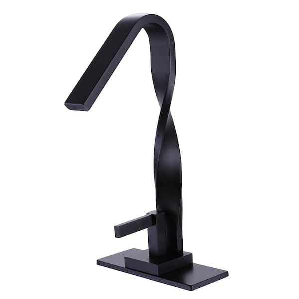Tahanbath Fashionable Single Handle Single Hole Bathroom Faucet with Deckplate Included and Spot Resistant in Matte Black
