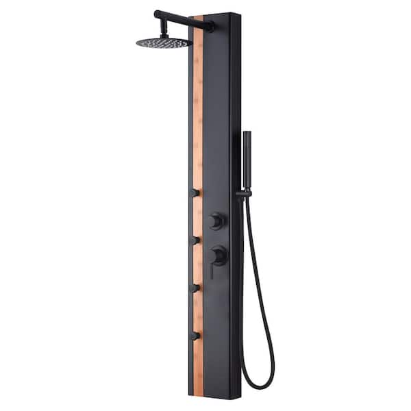 PULSE Showerspas Eclipse 57 in. 4-Jet 2.5 GPM Shower Panel System with Handshower in Matte Black and Bamboo