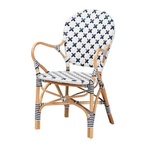 Bryson Blue and White Weaving Natural Rattan Dining Chair