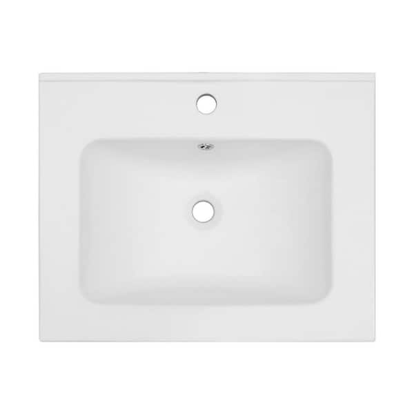 24 in. x 19.7 in.  White Ceramic Rectangular Single Vanity Top with 1 Faucet Hole and Overflow (Sink Only)