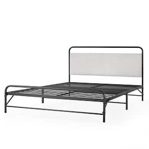 Nomadi Metal Platform Bed with Patented Bifold Assembly and Fabric Headboard, Cloud Gray, Queen