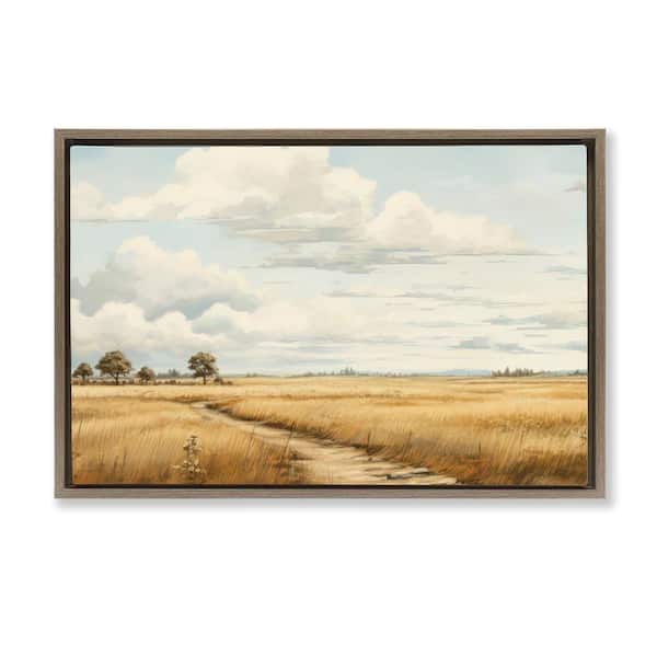Stupell Industries Path Through Vast Grassland by LSR Creative Studio Brown Floater Frame Nature Graphic Art Print 17 in. x 25 in.