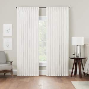 Serendipity White Solid Polyester 50 in. W x 63 in. L Light Filtering Single Pinch Pleat Back Tab Curtain Panel