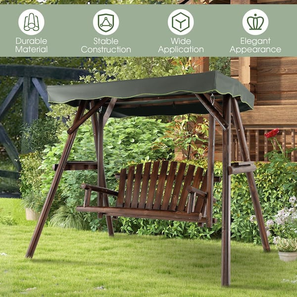 Wooden swing best sale with canopy