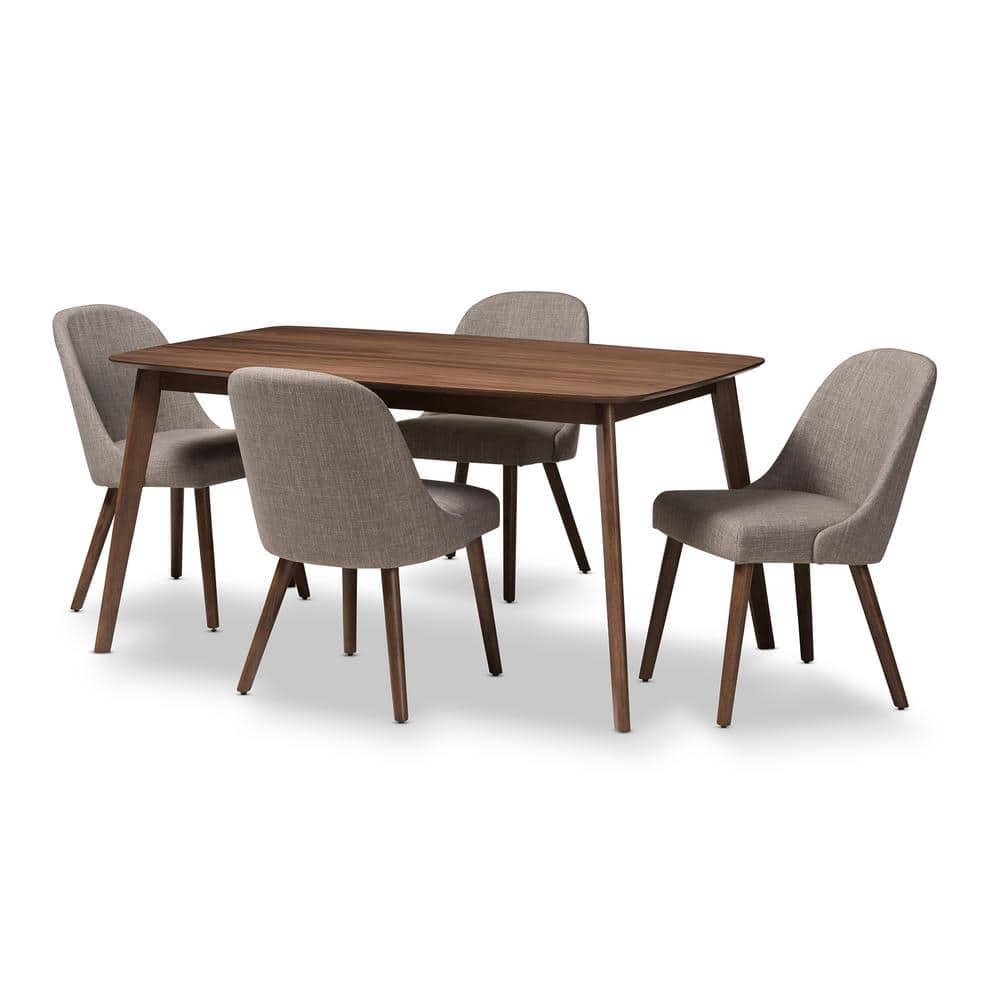 Cody Mid-Century Modern 5-Piece Dining Set in Light Grey & Walnut