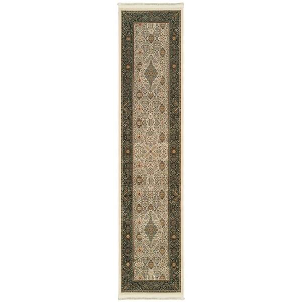2 ft. x 10 ft. Ivory, Dark Blue Medallion Washable Area Rug