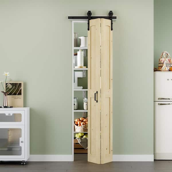 25 in. x 84 in. Arch Panel H Style Solid Core Unfinished Pine Wood Bi-fold Door with Bifold Barn Door Hardware Kit