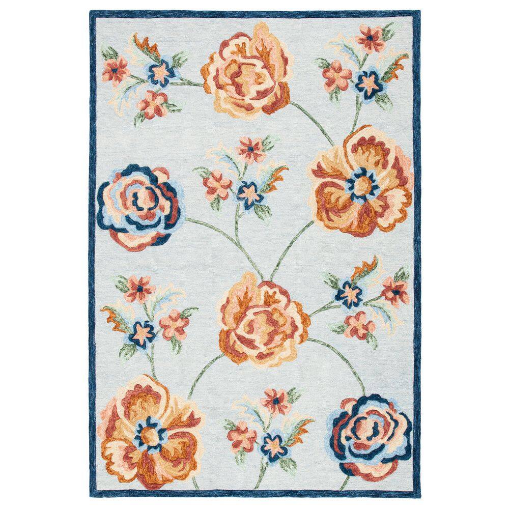 Handmade Blue Floral Wool Tufted Area Rug, 5' x 8'