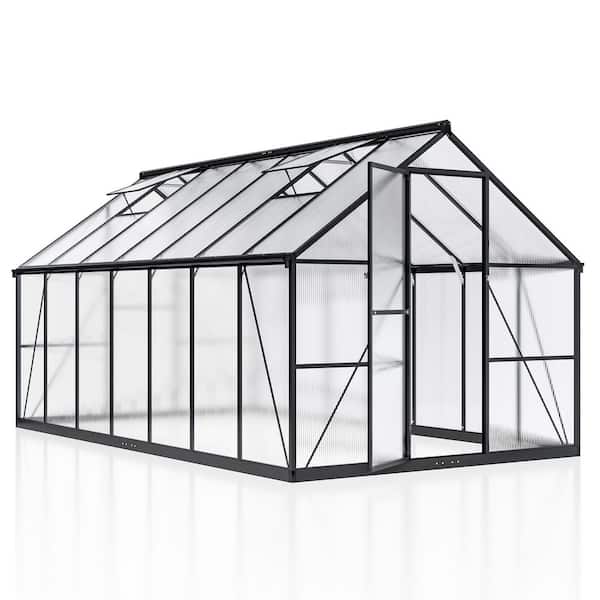 8 ft W x 14 ft D Black Polycarbonate Greenhouse with Quick Assembly and Roof Ventilation