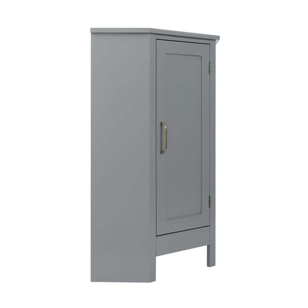 Mercer Mid-Century Modern Gray Corner Cabinet with Brass Pull