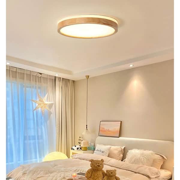 HUOKU Lumin 16 in. Yellow Wood Integrated LED Flush Mount